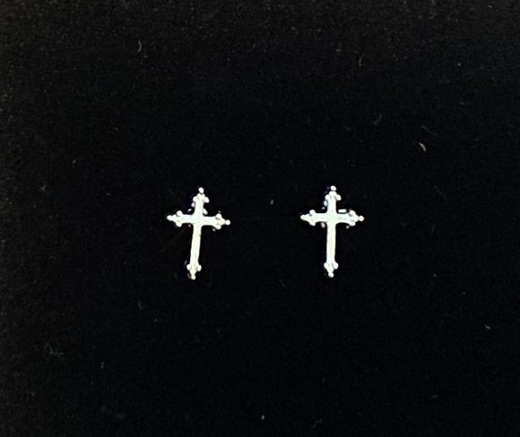 Earrings-- Silver Budded Cross