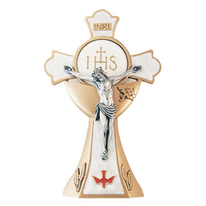 CRUCIFIX--6" Confirmation Holy Mass Standing Crucifix - White/Red