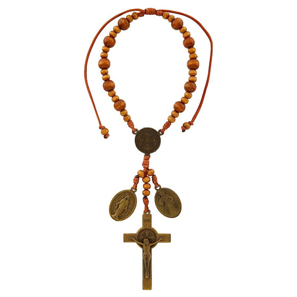 St. Benedict Brown Cord Auto Rosary