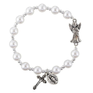 Guardian Angel Imitation Pearl Rosary Bracelet