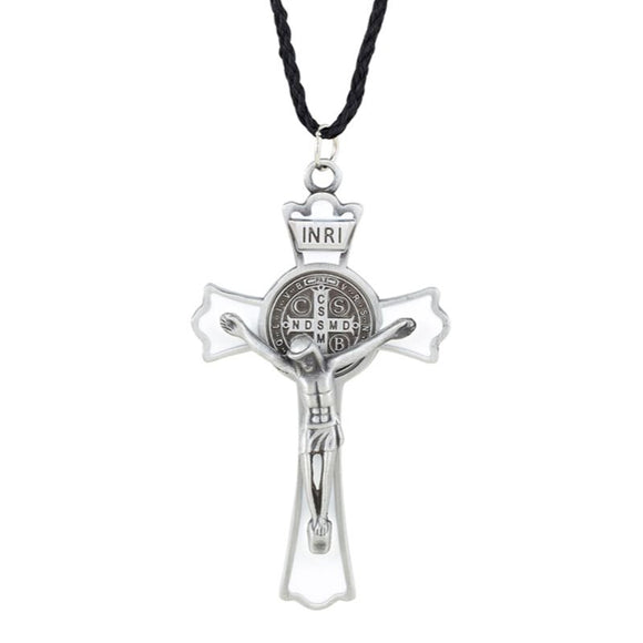 St. Benedict Crucifix Pendant - White/Silver
