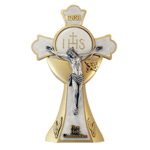 CRUCIFIX--First Holy Communion Holy Mass Standing Crucifix - White