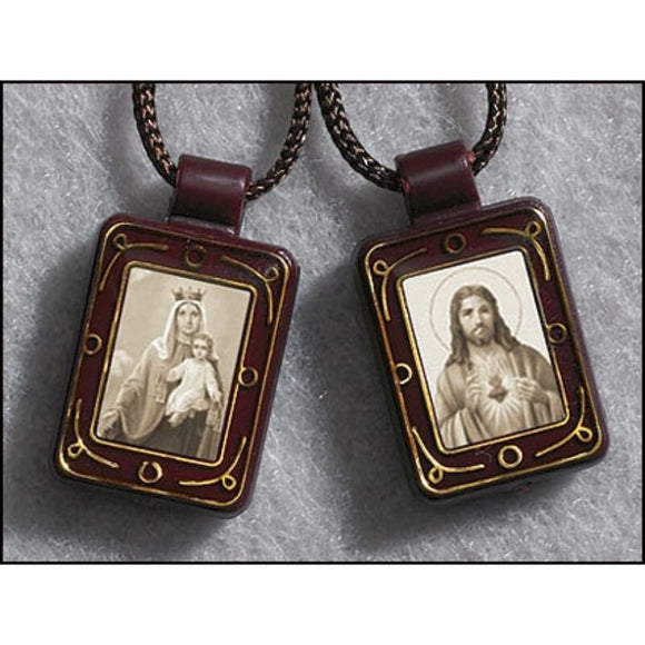 Sepia Tone Sacred Heart/Our Lady of Mt. Carmel Moulded Scapular