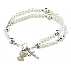 White Imitation Pearl First Communion Rosary Bracelet