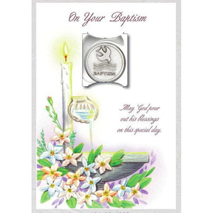 Baptism card with removable token